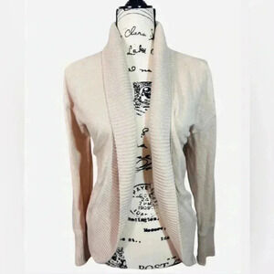 AERIE CARDIGAN SWEATER OATMEAL TAN‎ RIDGE COLLAR OPEN STYLE COMFY  SIZE MEDIUM